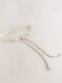 Ecru - Macramé riem met kralen