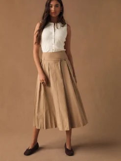 Ecru - Ribbed Button Through Sleeveless Top