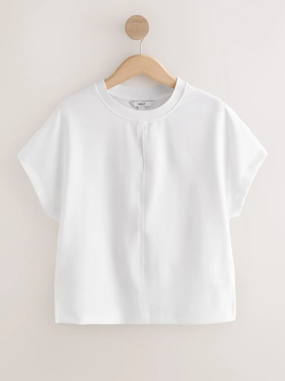 Ecru - Short Sleeve Keyhole Crew Neck Top
