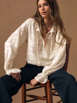 Ecru - Tufty Jacquard Long Sleeve Blouse