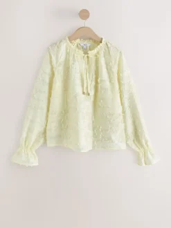 Ecru - Tufty Jacquard Long Sleeve Blouse