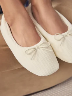 Ecru - Velours corduroy balletschoentjes