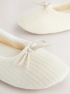 Ecru - Velours corduroy balletschoentjes