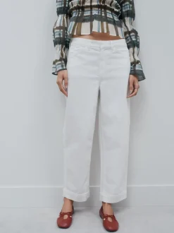 Ecru - Wide Leg Barrel Denim Jeans