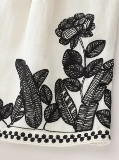 Ecru gemêleerd - Geborduurde strandshorts