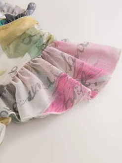 Ecru met bloemenmotief - Halflange geplooide mesh gelegenheidsmaxi-jurk met print en V-hals