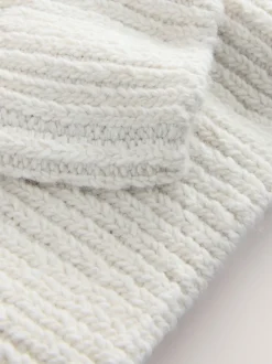 Ecru wit - Roll Neck Cable Longline Jumper with Wool