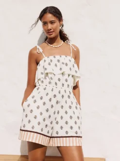 Ecru/bruin - Textured Jersey Frill Bandeau Speelpakje