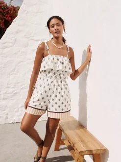 Ecru/bruin - Textured Jersey Frill Bandeau Speelpakje