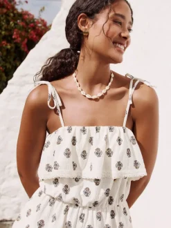 Ecru/bruin - Textured Jersey Frill Bandeau Speelpakje