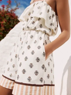 Ecru/bruin - Textured Jersey Frill Bandeau Speelpakje