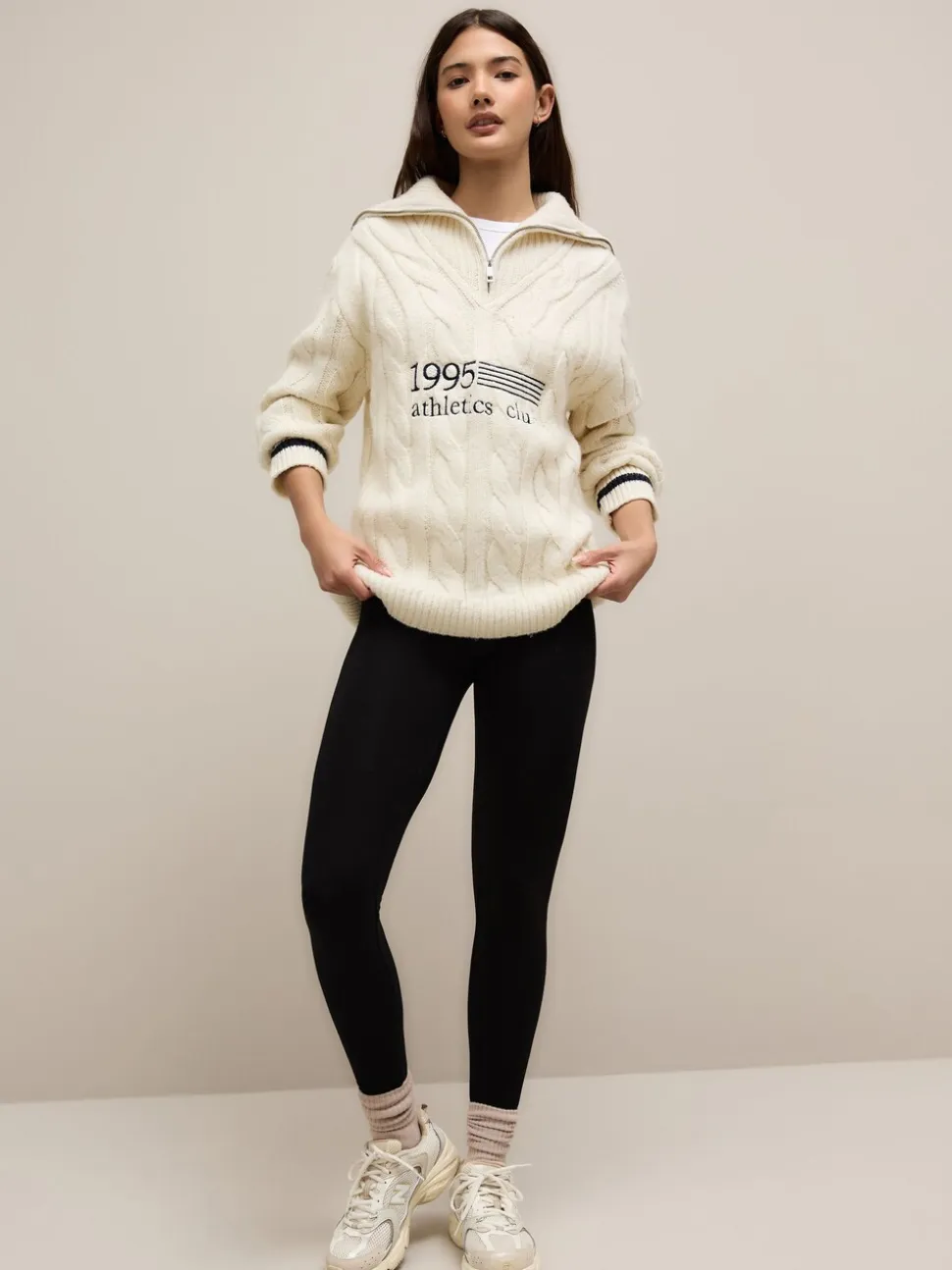 Ecru-crème - Cable Zip Neck 1995 Graphic Jumper