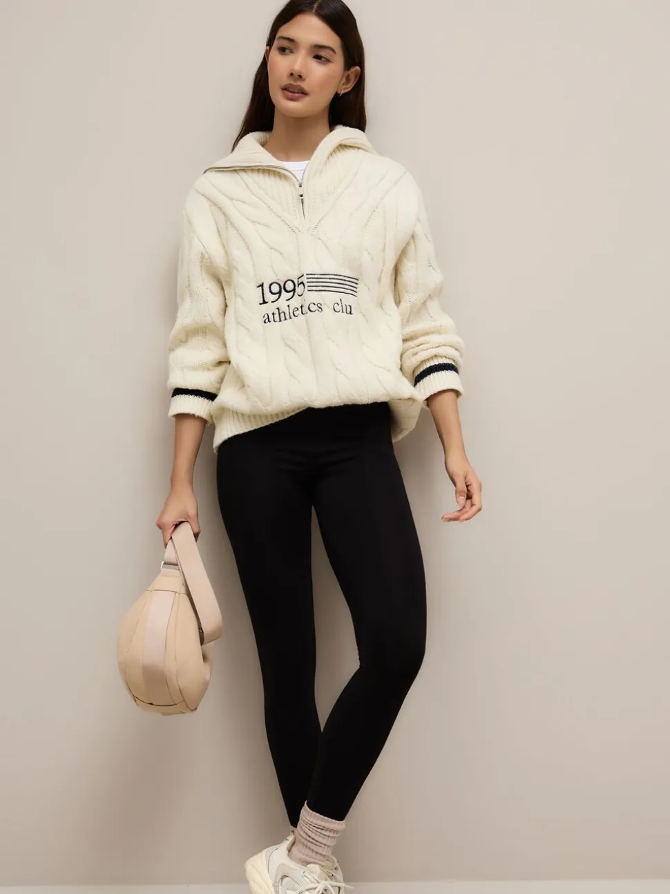 Ecru-crème - Cable Zip Neck 1995 Graphic Jumper