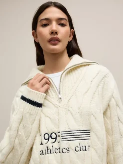 Ecru-crème - Cable Zip Neck 1995 Graphic Jumper