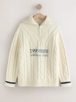 Ecru-crème - Cable Zip Neck 1995 Graphic Jumper