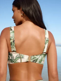 Ecru/Groene Palm - Bandeaubikinitop met beugel