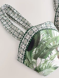 Ecru/Groene Palm - Bandeaubikinitop met beugel