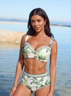 Ecru/Groene Palm - Bikini broekje met print
