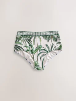 Ecru/Groene Palm - Bikini broekje met print