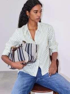 Ecru/marineblauw - Fitted Stretch Essential Long Sleeve Shirt