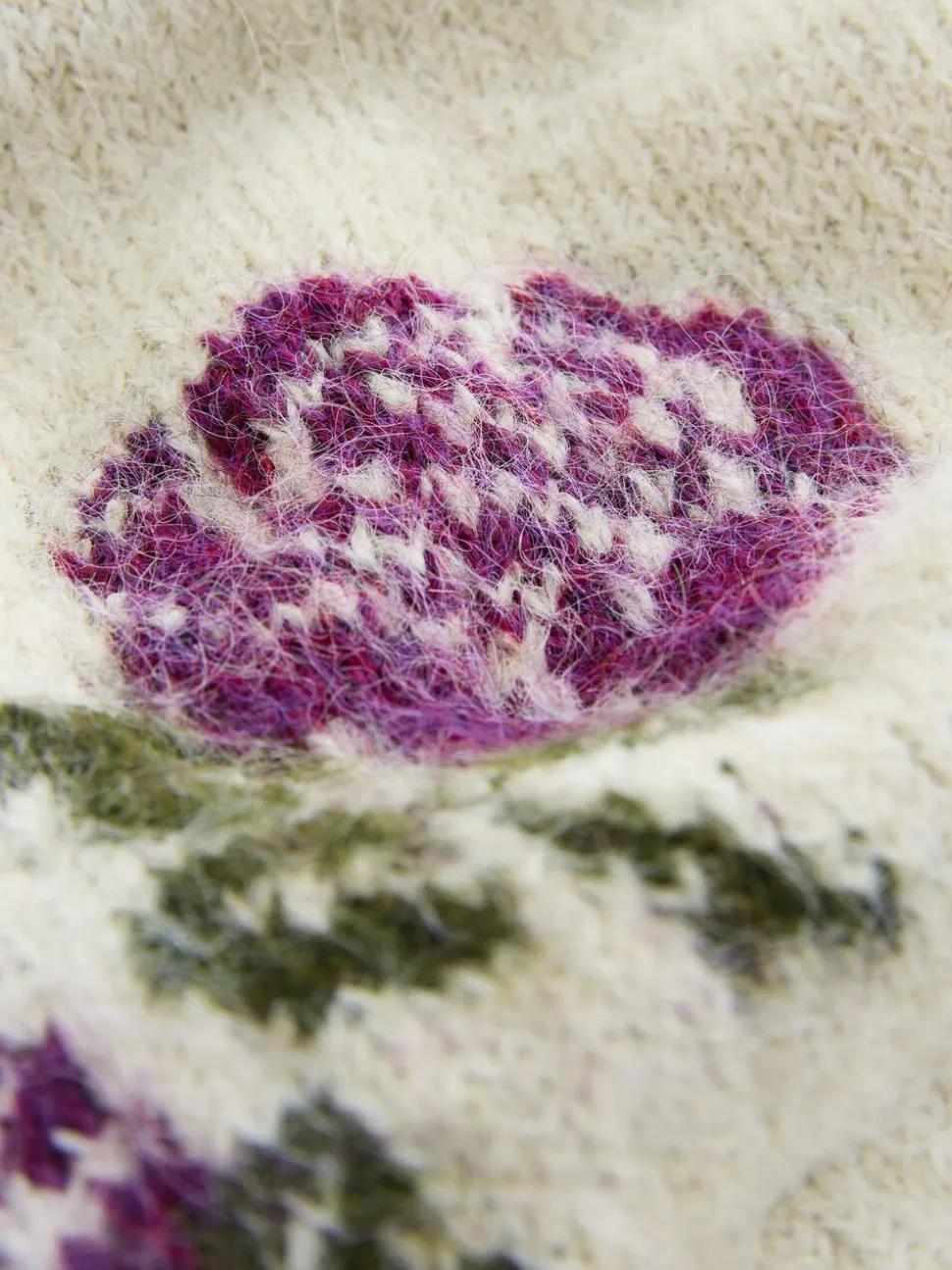 Ecru/Paarse Bloemen - Trui met ronde hals van wol