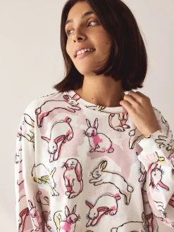 Ecru/Pink Bunny - Pyjama met lange mouwen