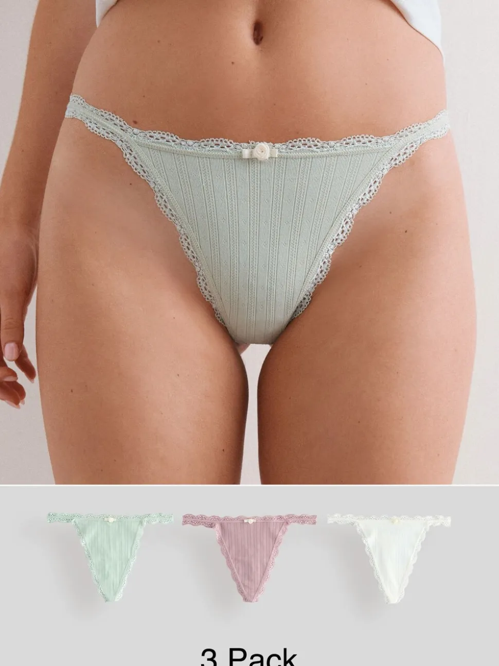 Ecru/roze - 3 Naadloze pointelle slips