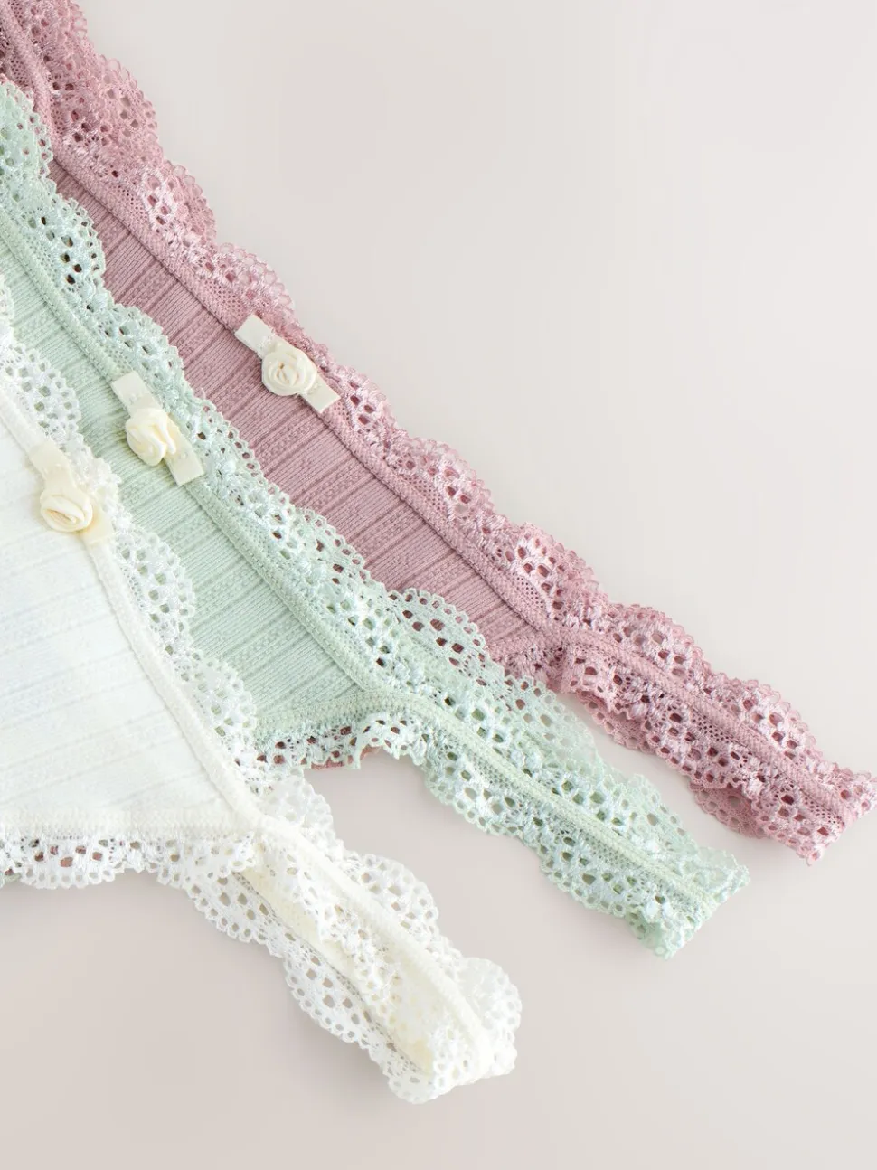 Ecru/roze - 3 Naadloze pointelle slips