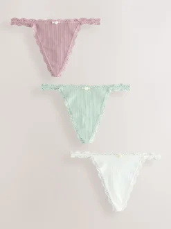 Ecru/roze - 3 Naadloze pointelle slips