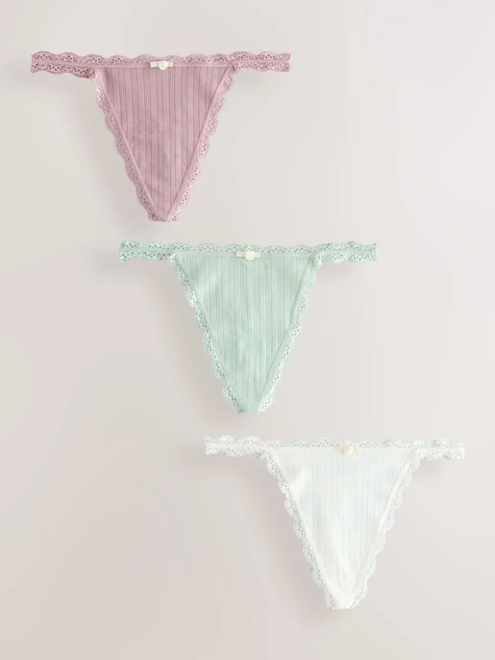 Ecru/roze - 3 Naadloze pointelle slips