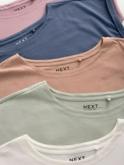Ecru/Taupe/Bruin/Blauw/Geel - Set van 5 T-shirts met kapmouwtjes