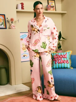 Eleanor Bowmer Pale Pink Howdy Viscose Button Through Pyjamas