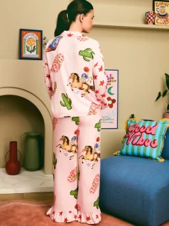 Eleanor Bowmer Pale Pink Howdy Viscose Button Through Pyjamas