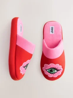 Eleanor Bowmer rode/roze muiltjes met oog borduursel