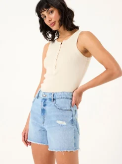FatFace - Denim short met gerafelde rand