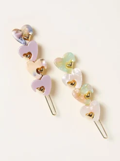 FatFace 2 Pack Heart Hair Slides