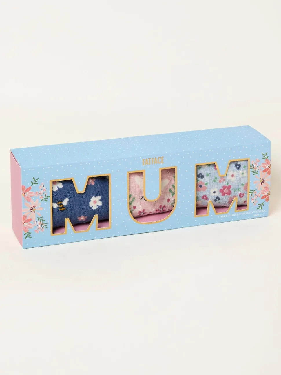 FatFace Three Pack Mum Floral Socks in Box