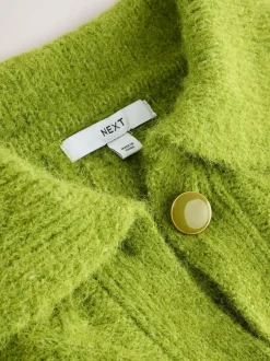Felgroen - Wolblend kabelgebreide vest met kraag