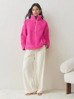 Felroze - Borg fleece met korte rits