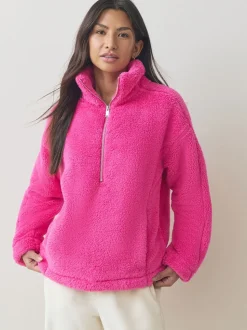 Felroze - Borg fleece met korte rits