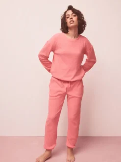 Felroze - Gezellige pyjama met wafeldessin en lange mouwen