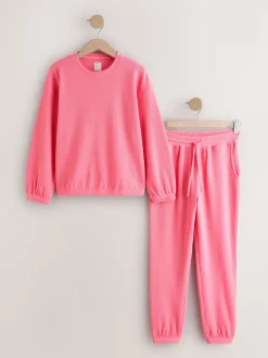 Felroze - Gezellige pyjama met wafeldessin en lange mouwen