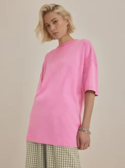 Felroze - Relaxt dik lang T-shirt