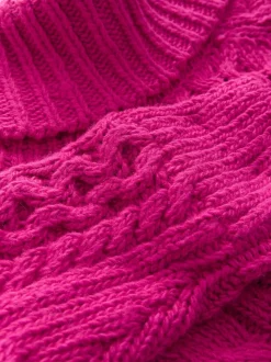 Felroze - Roll Neck Cable Longline Jumper with Wool