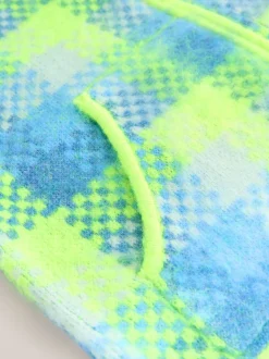 Fluro Green/Blue Check - Zip-Up Knitted Brushed Gilet