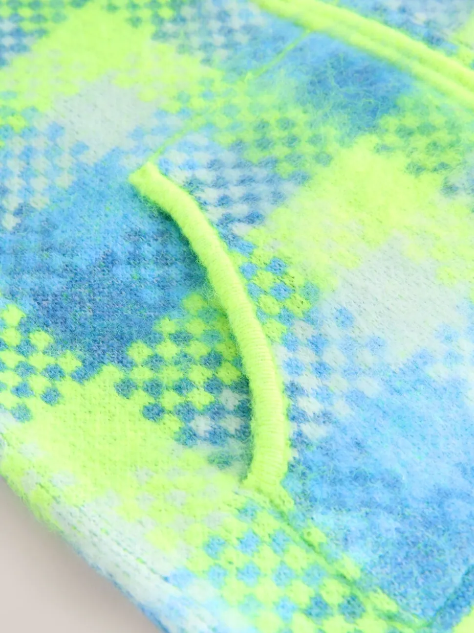 Fluro Green/Blue Check - Zip-Up Knitted Brushed Gilet