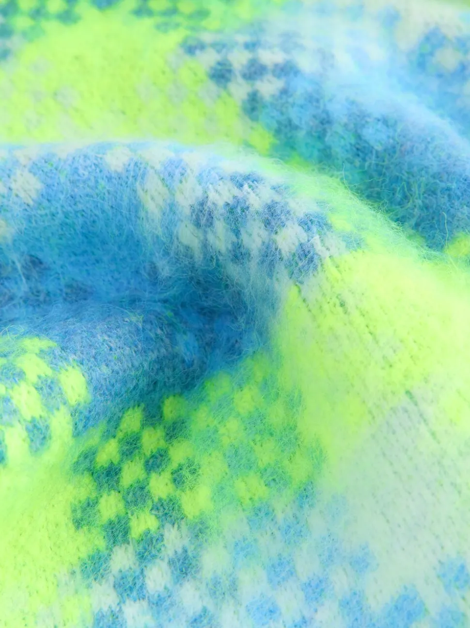 Fluro Green/Blue Check - Zip-Up Knitted Brushed Gilet