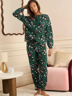 Forest Green Leopard Print - Love & Roses Jersey Long Sleeve Pyjamas Set