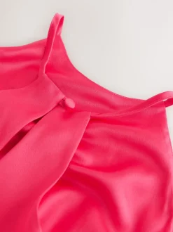 Framboosroze - Bridesmaids Satin Halterneck Maxi Dress