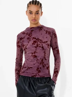 French Connection Kenny Mesh Velvet Burnout Top